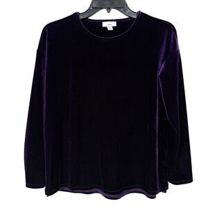 J Jill Velvet Top Blouse XS Petite Dark Purple 3/4 Sleeve Classic